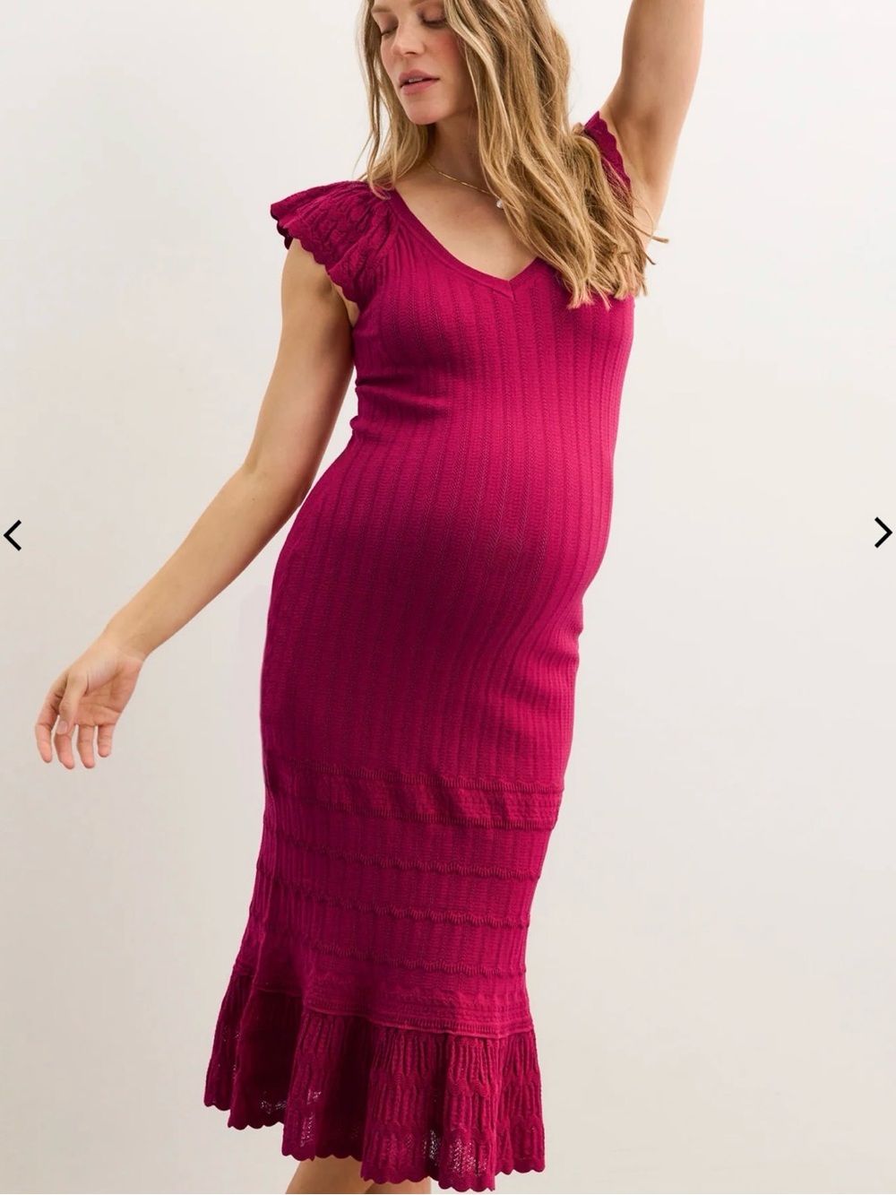Hatch The Celia Dress Ribbed V-Neck Knit Maternity Dress in Raspberry L NWOT